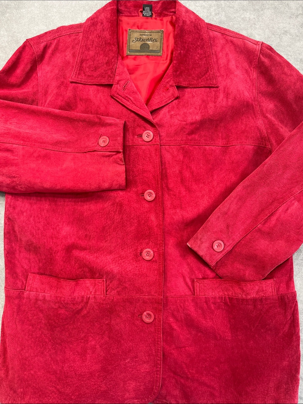 St Johns Bay Red Suede Leather Jacket Womens Large Button Front Coat